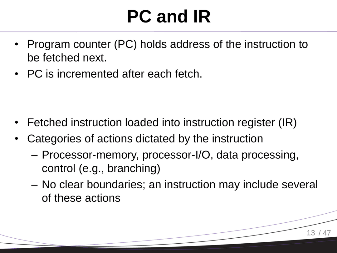Program Counter and IR